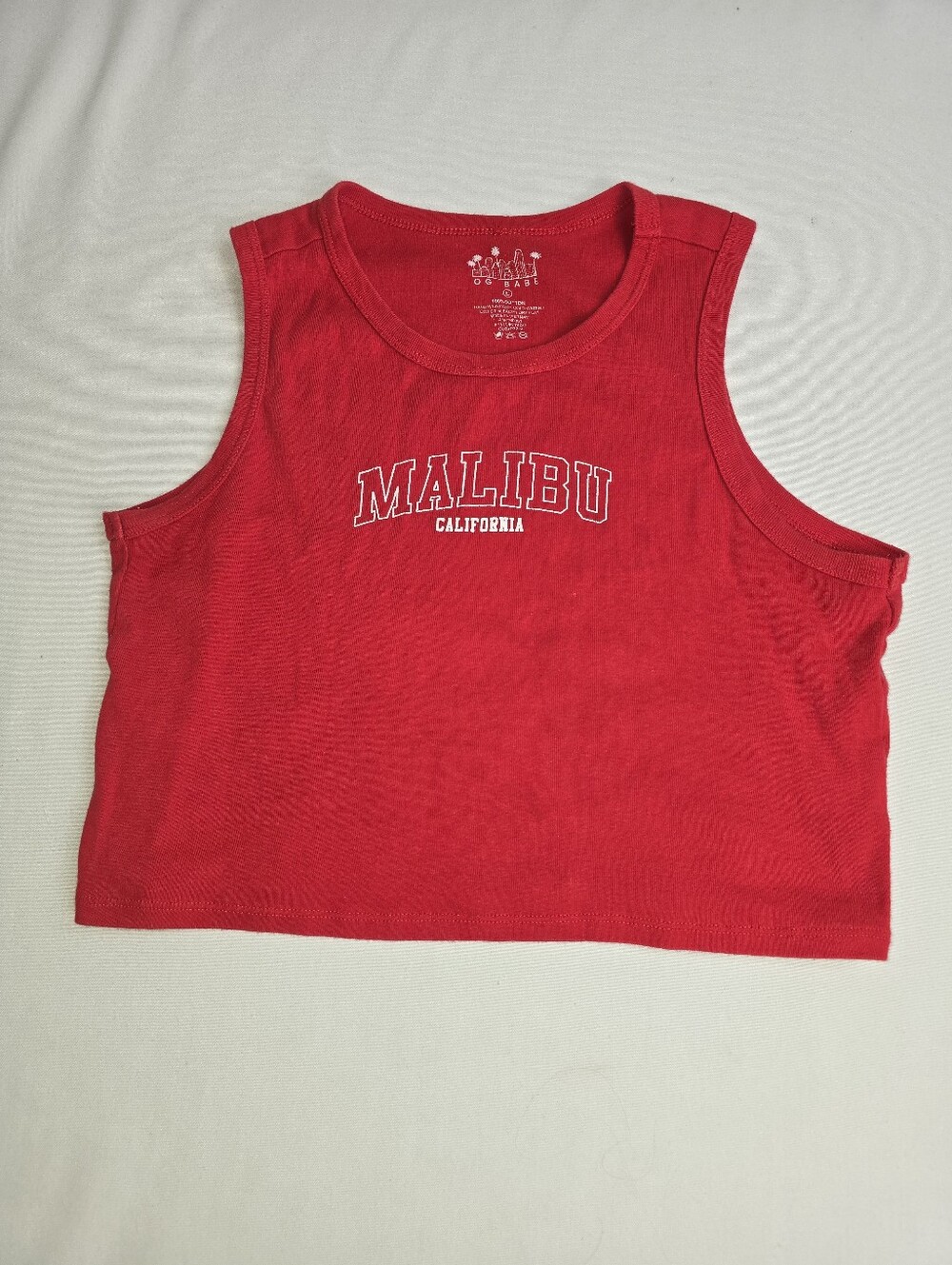 OG Babe Malibu California Crop Top Tee Size L Tank Top